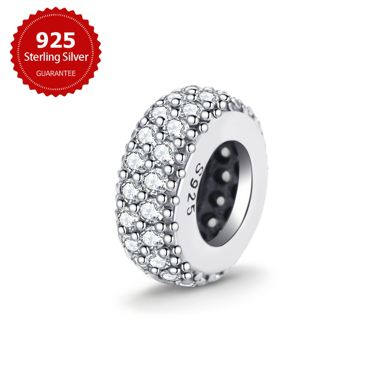925 Silver Bead with Zirconia Inlay Jewelry for Female DIY